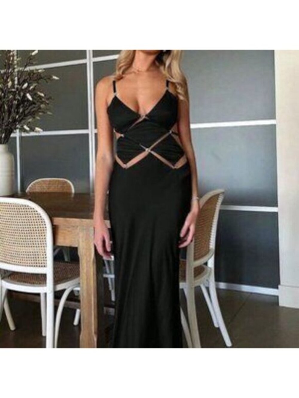 Black Preppy Womens Cut Out Waist Cami Dress - Picture 3 of 3